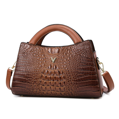 Ensemble de Sacs à Main Mode pour Femmes Motif Crocodile Comprenant Sac Cabas Portefeuille Enveloppe Et Porte-Cartes Sac à Bandoulière en Cuir PU Avec Décoration en V Métallique Doré