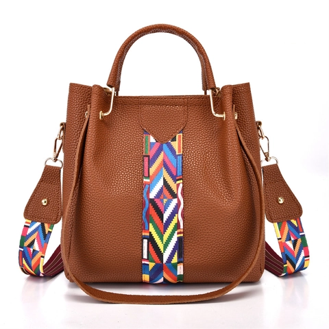 Set Di Borse Da Donna Pelle PU Motivo Litchi Tracolla Geometrica Colorata Borsa A Mano Tracolla Portafoglio E Porta Carte