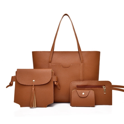 Borsa Tote Da Donna E Borsa A Tracolla E Portafoglio E Porta Carte Trama Litchi Grande Capacità Minimalista Borse In Pelle PU