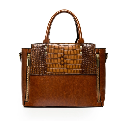 Women Crocodile Pattern PU Leather Handbag Tote And Envelope Bag And Wallet Large Capacity Gold Tone Hardware