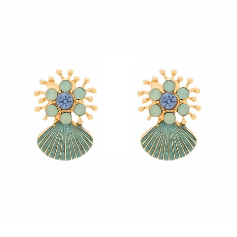 Schelp Druppel Oorbellen Legering Emaille Rhinestone Oceaan Thema Zomer Strand Sieraden Vrouwen Met Roestvrijstalen Oorsteker