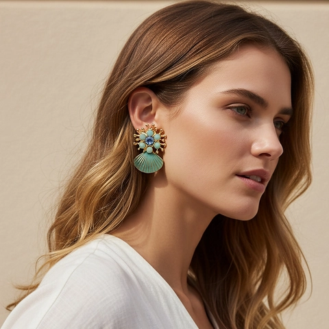 Schelp Druppel Oorbellen Legering Emaille Rhinestone Oceaan Thema Zomer Strand Sieraden Vrouwen Met Roestvrijstalen Oorsteker