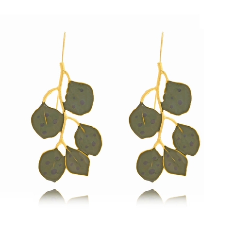 Long Leaf Drop Earrings Enamel Plant Design Gold Alloy With Stainless Steel Earring Post Elegant For Women