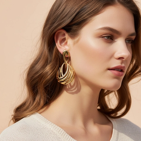 Exaggerated Hollow Geometric Spiral Drop Earrings With Stainless Steel Earring Post Alloy Rhinestone Pearl Dangle Earrings Women Jewelry