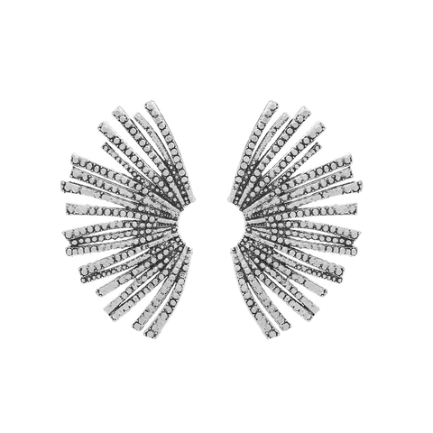 Legering Strass Oorknopjes Met Roestvrijstalen Oornaald Overdreven Stralend Waaiervormig Bloem Blad Ontwerp Voor Dames