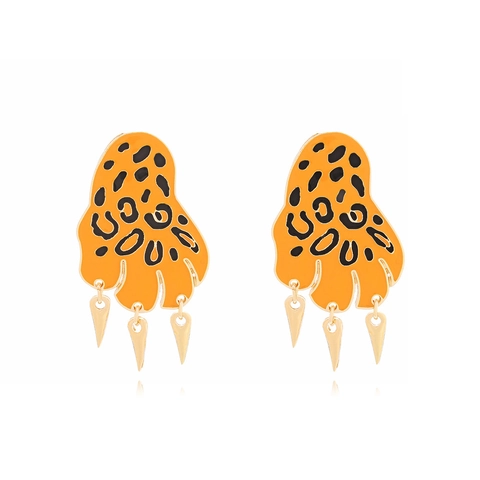 Leopard Claw Drop Earrings Enamel Animal Print Dangle With Stainless Steel Earring Post Exaggerated Punk Jewelry For Women