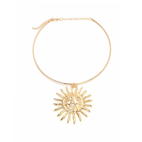 Collar Gargantilla Con Colgante De Cara De Sol Dorado Retro Exagerado Joyería De Aleación Para Mujer Diseño Personalizado