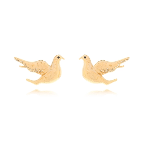 Alloy Rhinestone Peace Dove Bird Stud Earrings With Stainless Steel Earring Post 3D Animal Vintage Style Women