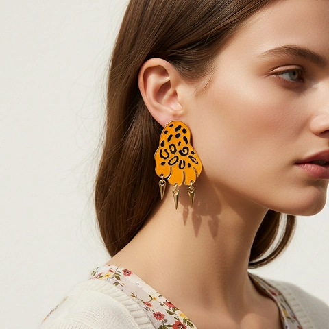 Leopard Claw Drop Earrings Enamel Animal Print Dangle With Stainless Steel Earring Post Exaggerated Punk Jewelry For Women