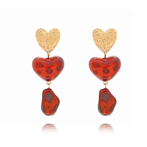 Orecchini Pendenti A Cuore Vintage Lunghi In Resina Con Motivo Tartarugato Lega Con Perno In Acciaio Inossidabile Donna