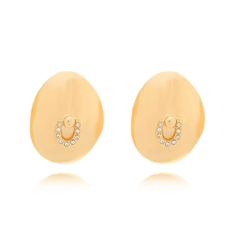 Chunky Gold Oval Stud Earrings Alloy Rhinestone Horseshoe U Shape Vintage Women Jewelry With Stainless Steel Earring Post
