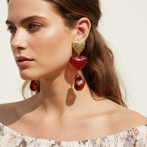 Orecchini Pendenti A Cuore Vintage Lunghi In Resina Con Motivo Tartarugato Lega Con Perno In Acciaio Inossidabile Donna
