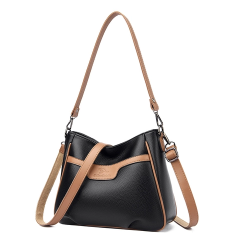 Borsa A Tracolla Da Donna Pelle PU Motivo Litchi Colore A Contrasto Manico Superiore Quadrata Borsa Moda