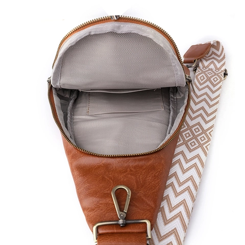 Damen Mode PU Leder Brusttasche Mit Breitem Geometrischem Gurt Wasserdichte Lässige Umhängetasche Für Den Täglichen Gebrauch