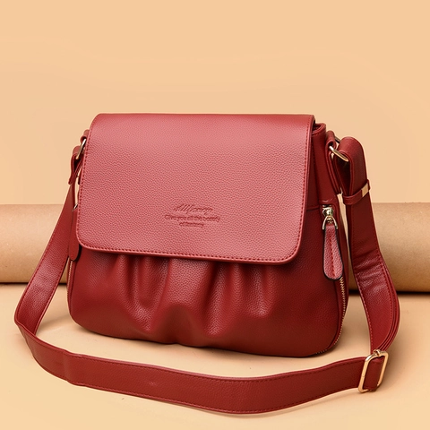Dames Crossbody Tas Lychee Textuur PU Leer Geplooid Ruched Klep Schoudertas Grote Capaciteit Casual Urbane Stijl Elegant