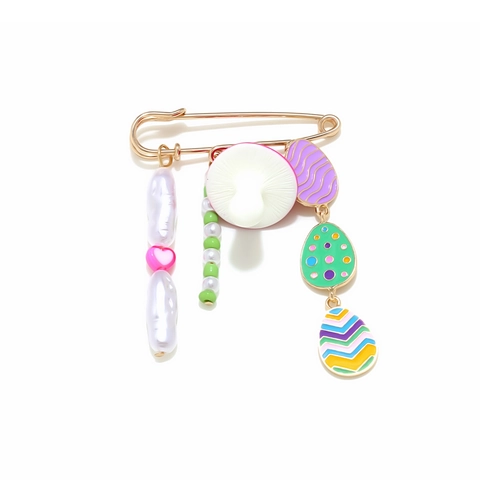 Spilla a Forma di Fungo e Uovo di Pasqua con Perle Barocche Imitazione per Donna Smalto Cuore Lega di Zinco Gioielli Vintage