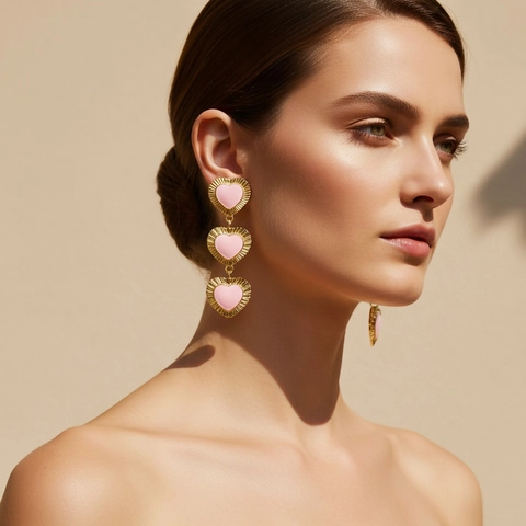 Dreifach Herz Ohrhänger Retro Legierung Emaille Ohrringe Mit Edelstahl Ohrstecker Für Damen Mode