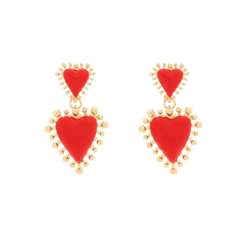 Doppelherz-Ohrhänger Für Damen Zinklegierung Emaille Retro-Sonnenstrahl-Stil Mit Edelstahl-Ohrstecker