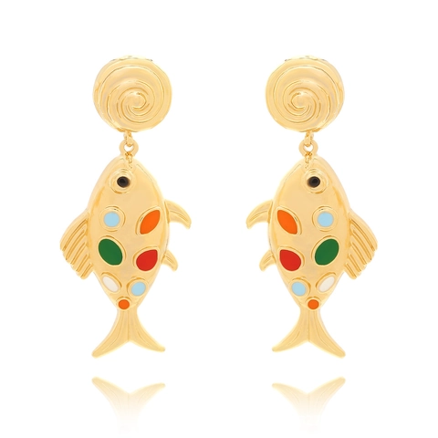 Boucles D-oreilles Pendantes Poisson Email Colore Tachete Alliage De Zinc Avec Tige En Acier Inoxydable Bijoux Longs Pour Femmes