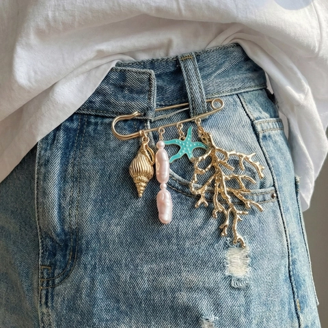 Spilla Spilla Lega Perla Artificial Barocca Stella Marina Corallo Elemento Marino Gioielli Esagerati Per Donne Accessorio Festa