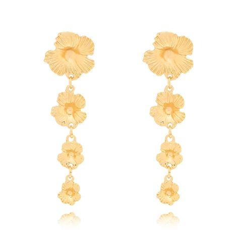 Boucles D'oreilles Pendantes Fleurs Superposées Alliage Floral Avec Tige En Acier Inoxydable Style De Luxe Exagéré Femmes