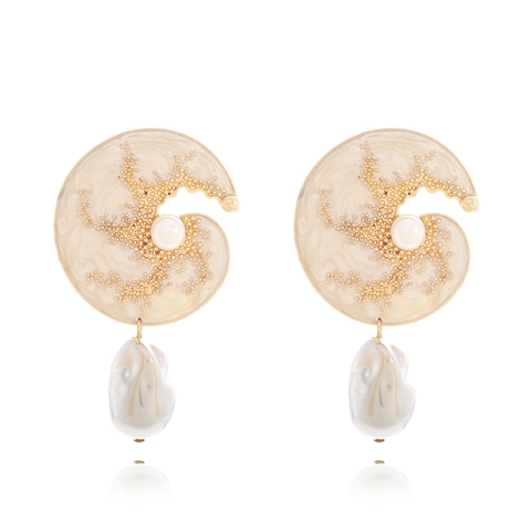 Vintage Artificial Baroque Pearl Drop Earrings Gold Plated Alloy Enamel Dangle Jewelry With Stainless Steel Earring Post For Women