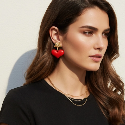 Alloy Glossy Resin Enamel Drop Earrings With Stainless Steel Earring Post Star And Red Heart Dangle Retro Trendy Women