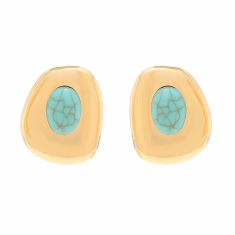 Orecchini A Bottone Geometrici Irregolari In Lega Con Perno In Acciaio Inossidabile Resina Turchese Stile Palazzo