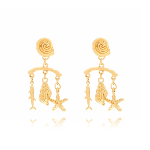 Boucles D'oreilles Pendantes Thème Océan Alliage Zinc Coquillage Poisson Étoile De Mer Avec Tige Acier Inoxydable Chic