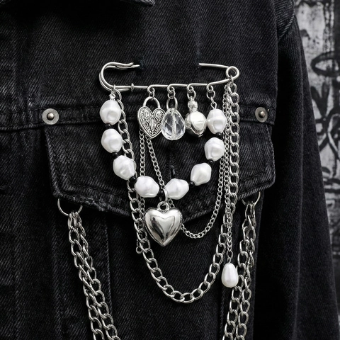 Vintage Legierung Brosche Mit Künstliche Perlenimitat Herz Quaste Mehrlagige Ketten Sicherheitsnadel Gothic Schmuck Damen Herren