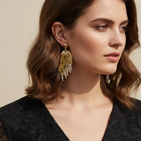 Irreguläre Muschelform Gehämmert Legierung Ohrhänger Mit Edelstahl Ohrstecker Bi-Color Vintage Geometrisch Böhmisch Stil Für Frauen