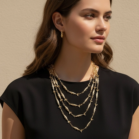 Multi Layer Tropische Fische Statement Halskette Zinklegierung Ozean Stil Layered Anhänger Für Damen