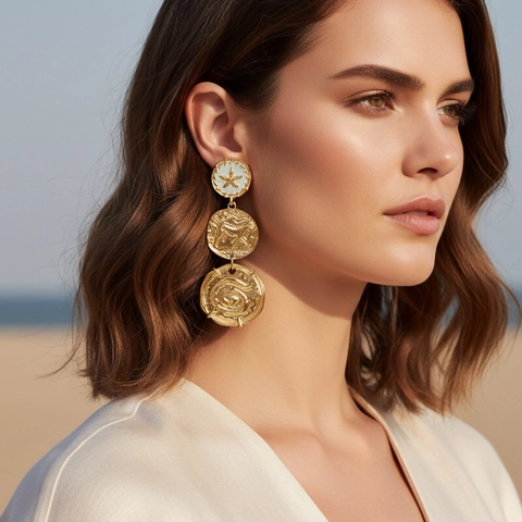 Vintage Bohemian Drop Earrings Alloy With Stainless Steel Earring Post Hammered Texture Starfish Horse Coin Relief