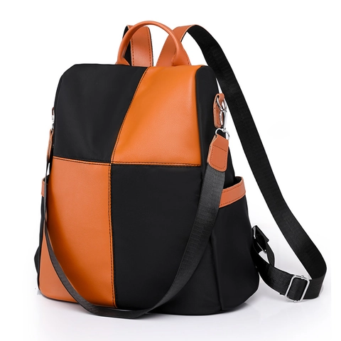 Mochila Para Mujer Moda Bloques De Color Multifuncional Cuero PU Nailon Resistente Al Agua Antirrobo Gran Capacidad Viaje