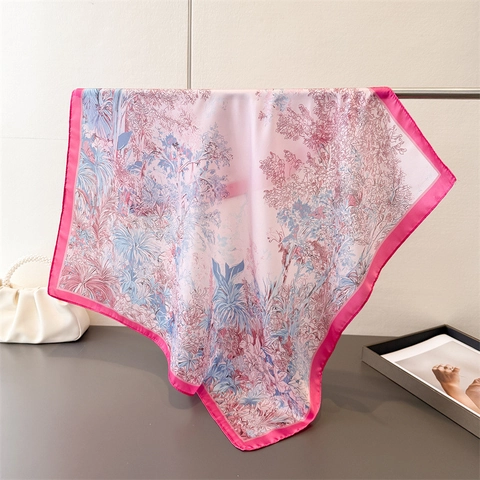 Elegante Foulard Quadrato Con Stampa Floreale In Finta Raso Satinata Scialle Da Donna Versatile Leggero