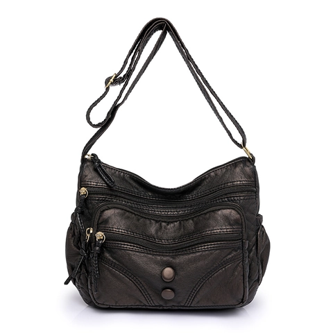 Vintage Gewaschene PU Leder Umhängetasche Damen Große Kapazität Mehrere Taschen Wasserdichte Schultertasche Kurier Tasche