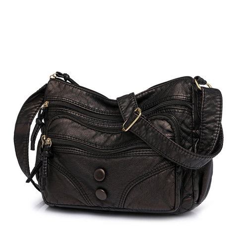 Vintage Gewaschene PU Leder Umhängetasche Damen Große Kapazität Mehrere Taschen Wasserdichte Schultertasche Kurier Tasche