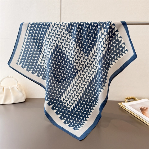 Sciarpa Quadrata In Simil Raso Con Stampa Geometrica Poliestere Motivo A Spina Di Pesce Moda Elegante Da Donna