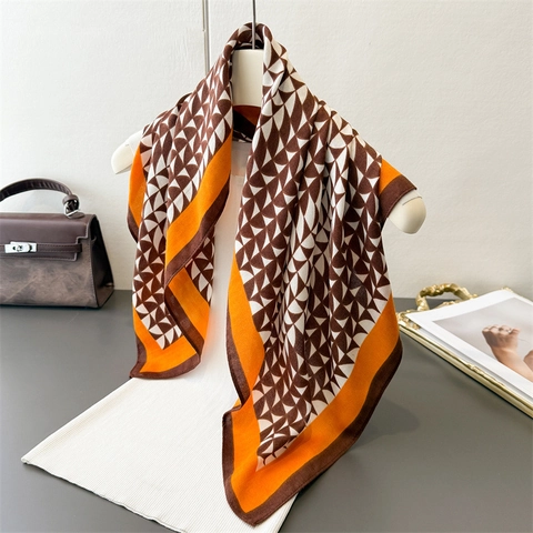 Sciarpa Quadrata In Simil Raso Con Stampa Geometrica Poliestere Motivo A Spina Di Pesce Moda Elegante Da Donna
