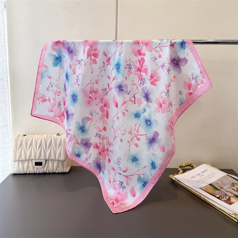 Foulard Quadrato Con Stampa Floreale Imitazione Raso Satin Bandana Versatile Di Moda Per Donna Accessorio Elegante