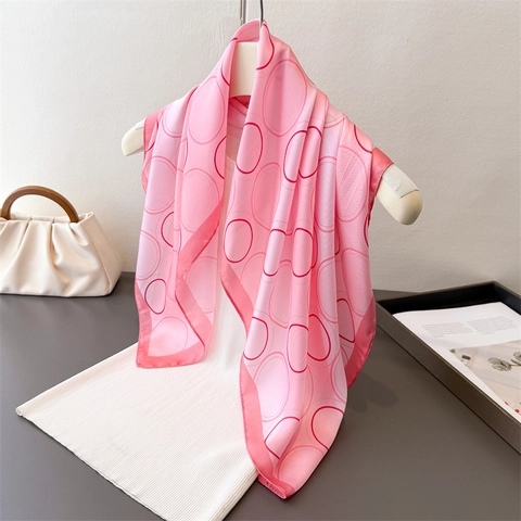 Foulard Quadrato Da Donna Stampa Cerchi Geometrici Imitazione Raso Raso Sciarpa Elegante Accessorio Versatile