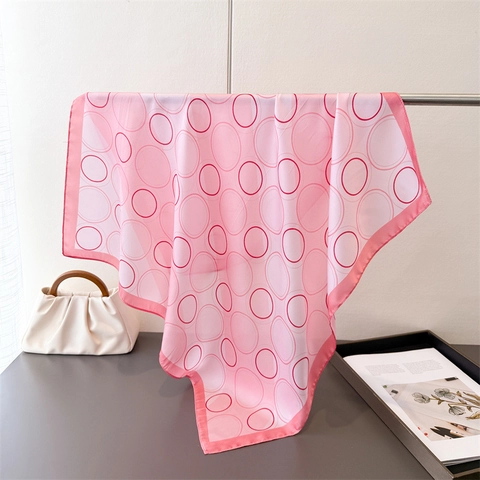 Foulard Quadrato Da Donna Stampa Cerchi Geometrici Imitazione Raso Raso Sciarpa Elegante Accessorio Versatile