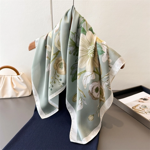 Floral Print Square Scarf Vintage Satin Feeling Polyester Satin Elegant Bandana Headscarf For Women Fashion Accessory