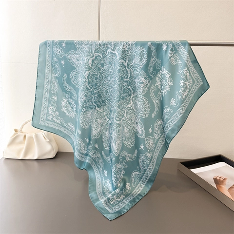 Elegant Square Satin Scarf Paisley Mandala Print Satin Polyester Neck Wrap Versatile Hair Bandana Women Fashion Accessory