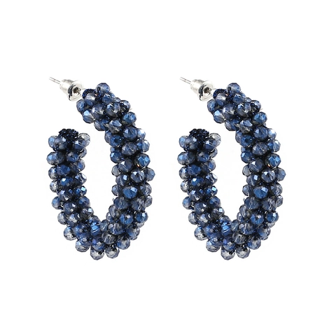 Bohemian Crystal Bead C-Shaped Hoop Earrings Vintage Glass Beaded Jewelry For Women Zinc Alloy Post