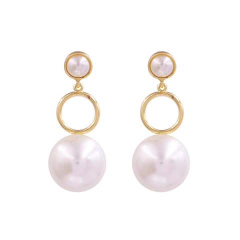 Elegant Large Imitation Artificial Pearl Drop Earrings Geometric Gold Zinc Alloy Round Hoop Dangle Earring For Women Fashion