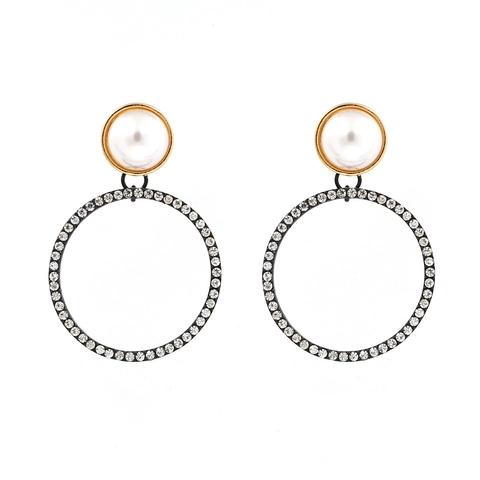Creolen Groß Schwarz Rund Geometrisch Strass Imitationsperle Zinklegierung Vintage Mode Trendy Damen Schmuck