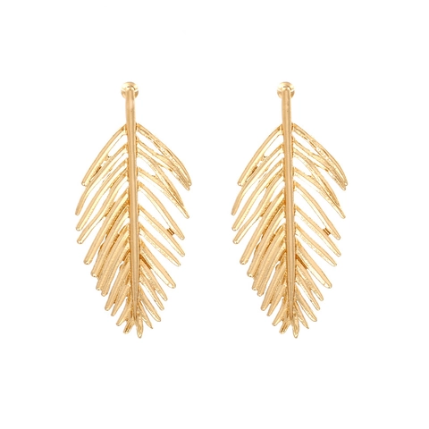Zinc Alloy Leaf Drop Earrings Textured Palm Feather Stud Statement Jewelry For Women