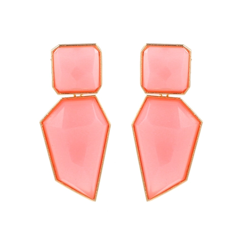 Geometric Resin Drop Earrings With Gold Zinc Alloy Frame And Stainless Steel Earring Post Retro Style For Women