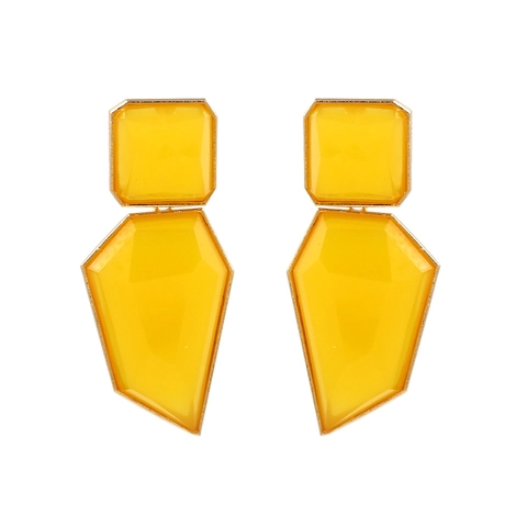 Geometric Resin Drop Earrings With Gold Zinc Alloy Frame And Stainless Steel Earring Post Retro Style For Women
